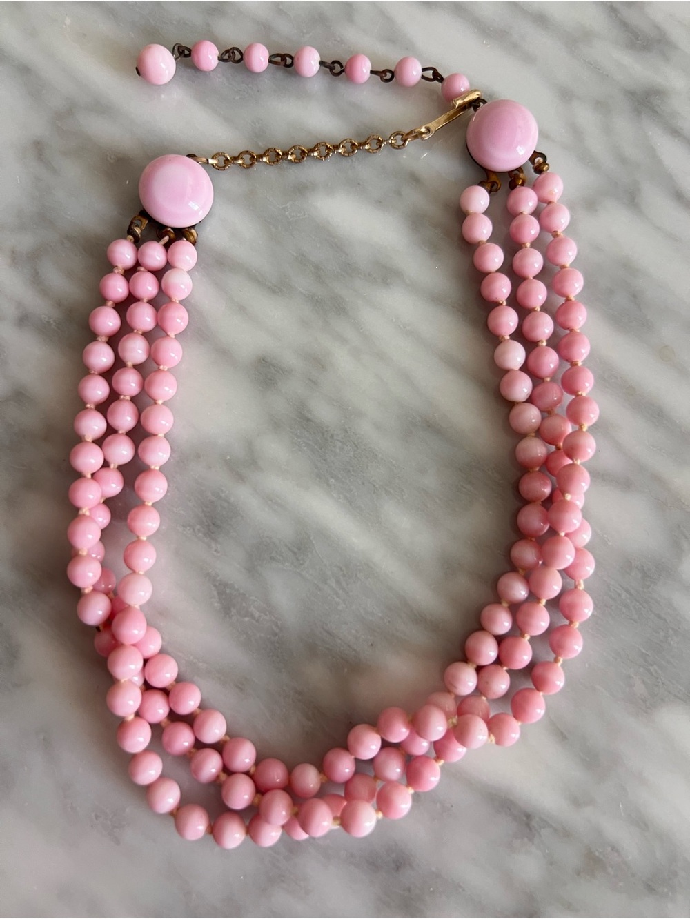 Vintage Pink Multi-Strand Glass Beaded Choker Necklace